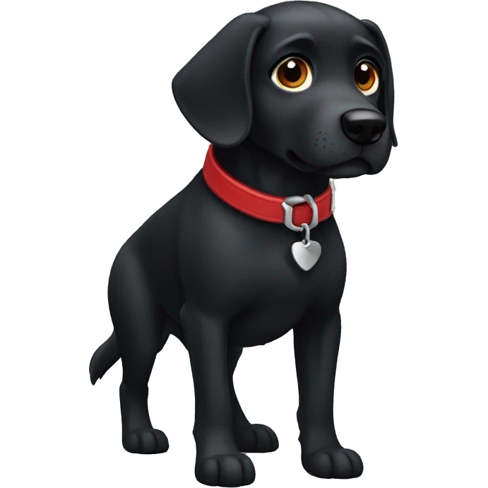 black dog, playful, running, big jowls, sad puppy eyes, wings, winged dog, angel wings,red collar emoji