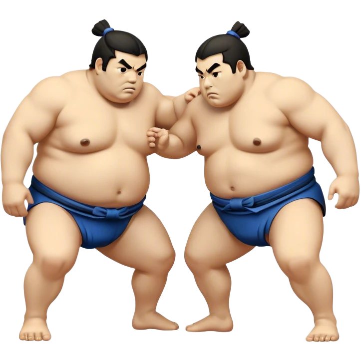 Cinematic Realistic Sumo Wrestling Emoji, depicted as an intense sumo match featuring powerful wrestlers in traditional mawashi, rendered with rich textures and dynamic dramatic lighting that captures the raw intensity of the sport. emoji