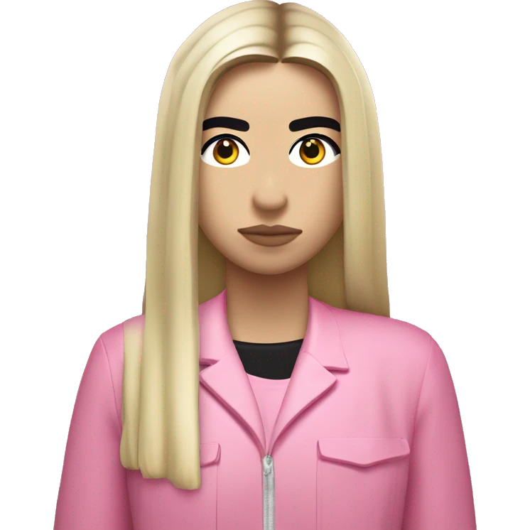 Dua lipa con chongo y dos pelos al frente rubia con saco rosa manejando emoji