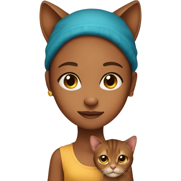 A bright girl with an Abyssinian cat emoji