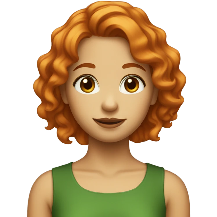 wavy orange haired girl with brown eyes and a green top emoji