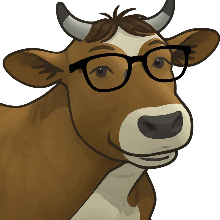 Cow with brown shoulder length fair and glasses - face only emoji