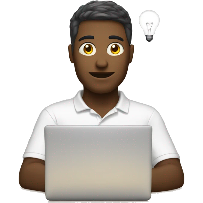 man with laptop and light bulb above head emoji