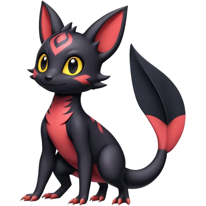 full body Salandit Umbreon Noibat Litten hybrid, standard emoji style, cute pose emoji