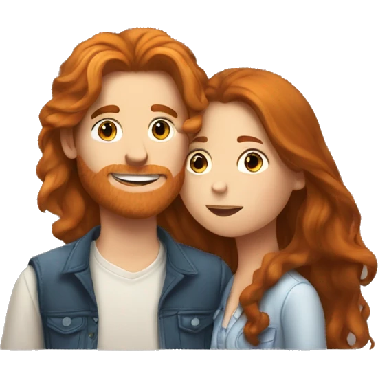 A brunette girl with long hair kissing a hot ginger boy emoji