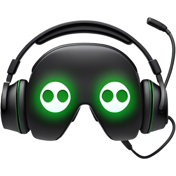 Clash of Clans aesthetic: Cinematic Playful Xbox Headset Portrait Emoji, rendered in a 3D vector-style similar to standard emojis with minimal shading and bold, simplified shapes. A compact, distinct form with signature details, softly glowing with a modern gaming energy charm. Simplified yet unmistakably iconic, highly detailed and consistent, glowing with a soft radiance and high shine. Stylized with a touch of next-gen innovation and a soft glowing outline, capturing the essence of a beloved gaming relic with a friendly, playful manner! emoji