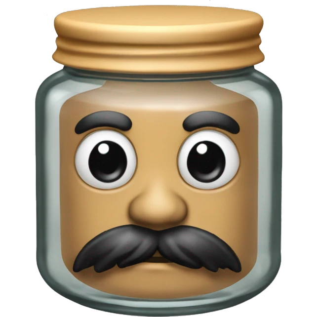 Anthropomorphic Mexican glass jar with a black beard tan skin emoji