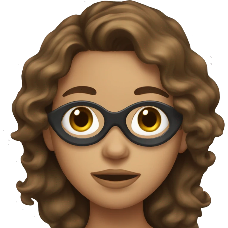 girl with wavy brown hair with mask on her face emoji