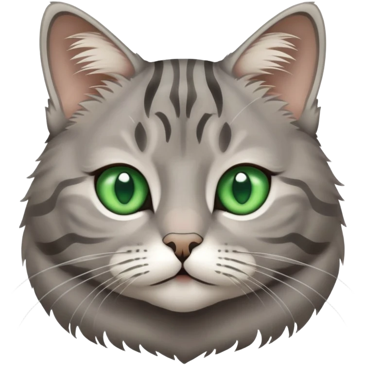 grey tabby cat with lines, small close-set green eyes emoji