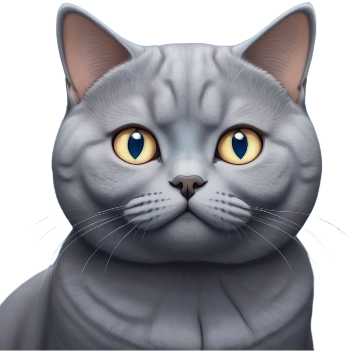 Cinematic Cute Bored Grey British Shorthair Cat Portrait Emoji, Head tilted slightly with a scrunched, bored expression, sleek soft grey fur with subtle blue undertones, Simplified yet adorable features, highly detailed, glowing with a soft, friendly glow, high shine, curious but clearly uninterested, stylized with a touch of whimsy, soft glowing outline, capturing the essence of a bored yet irresistibly cute kitty, so endearing it feels like it could tilt its head and let out a dramatic sigh at any moment! emoji