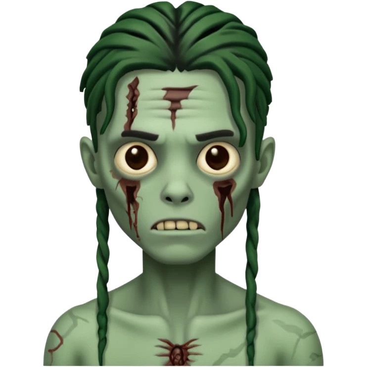 make a zombie boy emoji (headshot only) that has long black locs  and some facial scars emoji