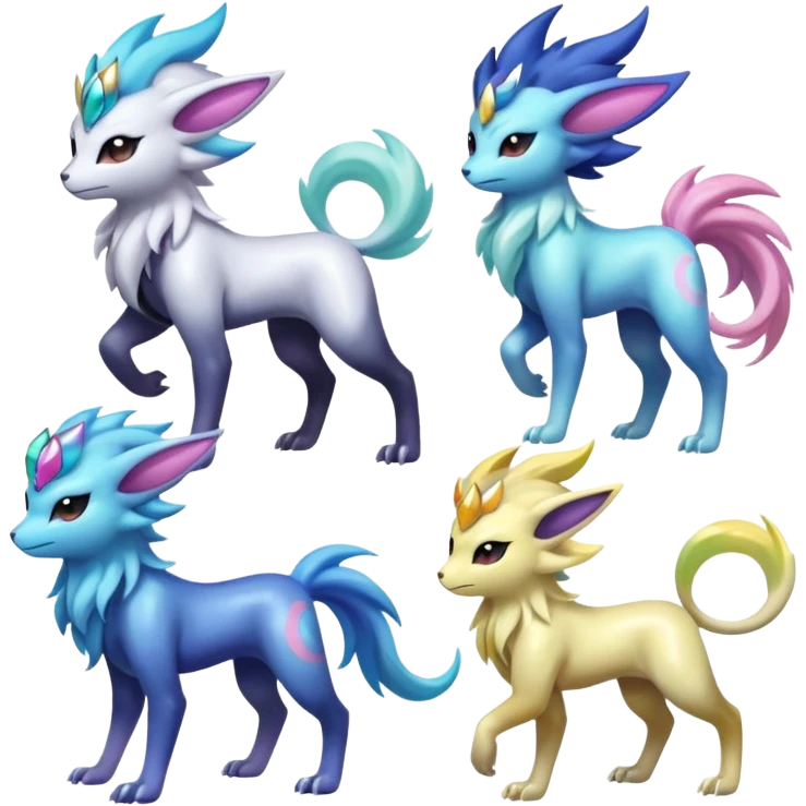 Shiny Sunny furry neon colorful scaly painted Asian pastel-gradient Absol-Meloetta-Solgaleo-Luxray-Suicune-fusion emoji
