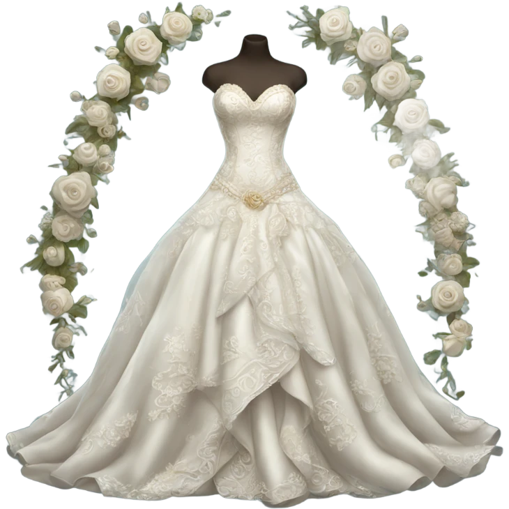 Hyper Realistic ornate 
Whimsical Wedding dress displays emoji