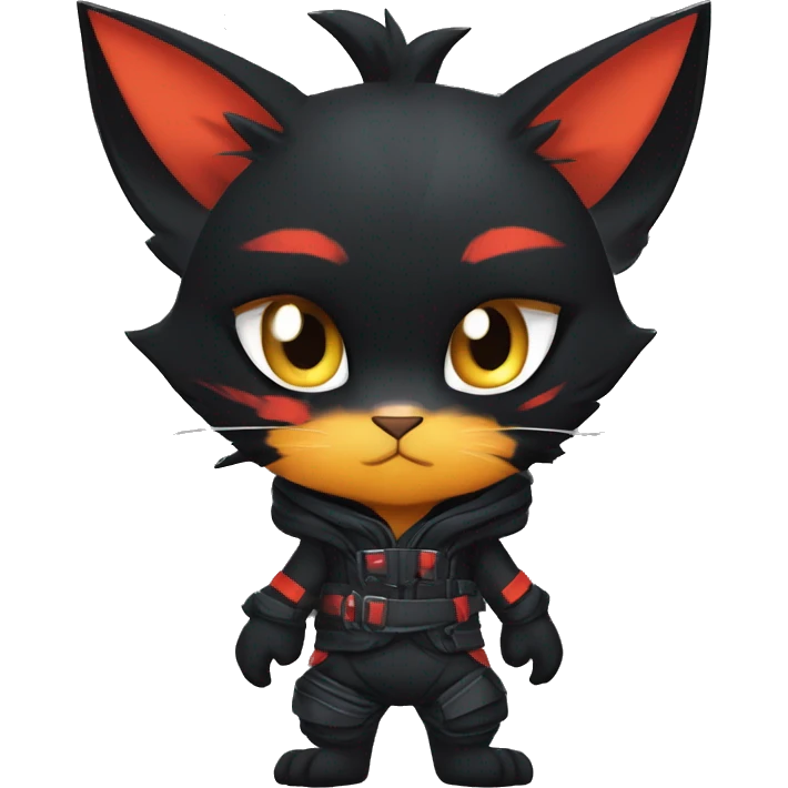 Edgy Shy Anthro Ninja boyish cool pretty dark black Litten-Pokémon-cat-fursona-animal techwear emoji