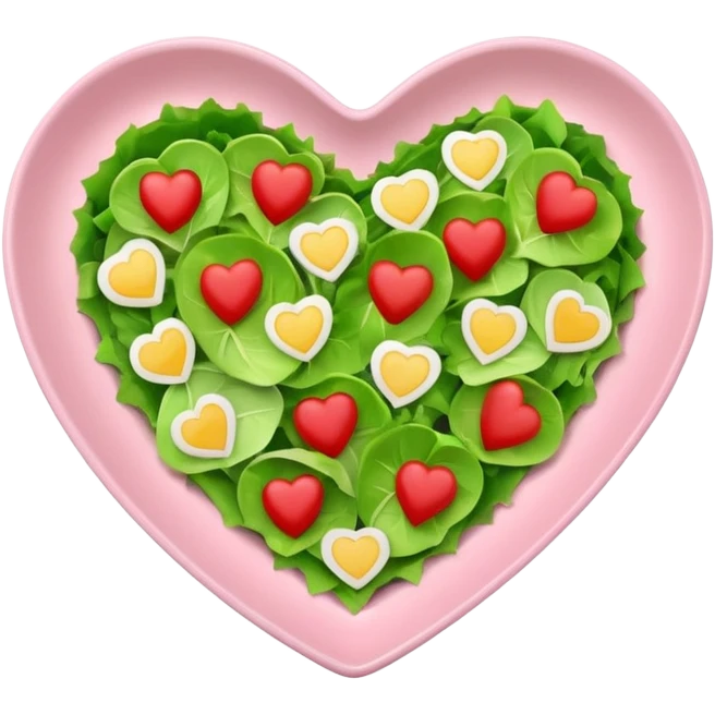 green salad in a light pink heart shaped plate emoji