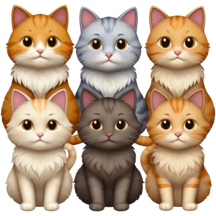 6 cats with different natural coloured coats emoji