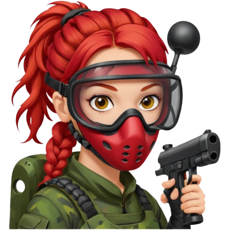 paintball player face girl braided red hair emoji