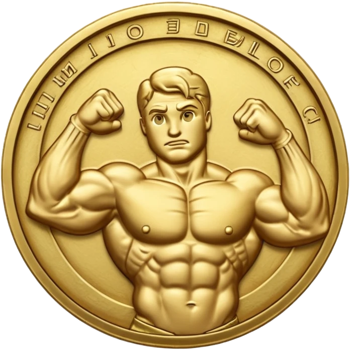 A gold coin engraved by a bent arm showing a big biceps. No human, only the arm emoji