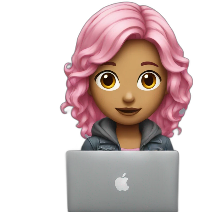Girl pink hair with macbook emoji