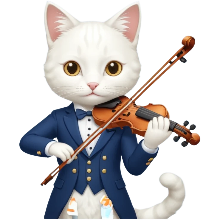 white cat play violin, wear navy suit emoji