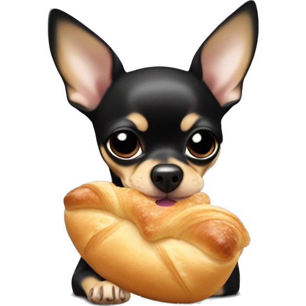 black and tan chihuahua puppy eating a croissant  emoji