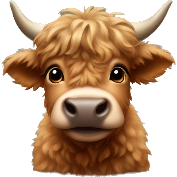 brown fluffy baby scottish cow with a small bow on head emoji