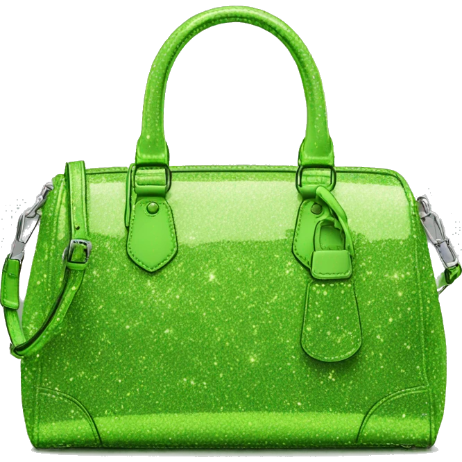 Realistic isolated lime green glitter michaesl kors satchel purse.  emoji