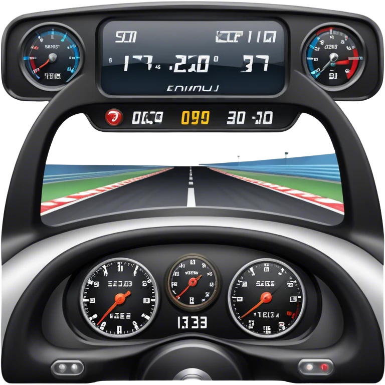 An icon showing a racing game interface, inspired by Grand Turismo. The design features a garage with a selection of high-performance cars, along with race track visuals in the background. Speedometer, lap timer, and other HUD elements add to the excitement. Transparent background emoji