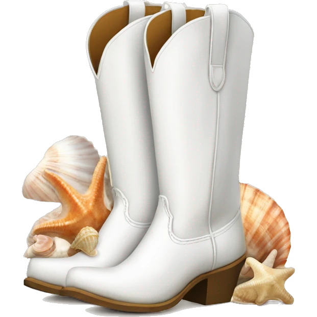 White cowgirl boots with seashells emoji