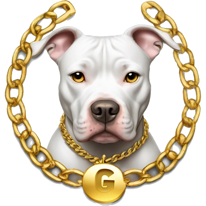 A dog pitbull and wearing big gold chain on that says G emoji