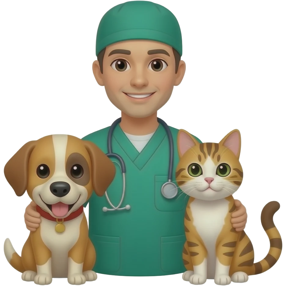 a vet with green clothes with a dog and a cat emoji