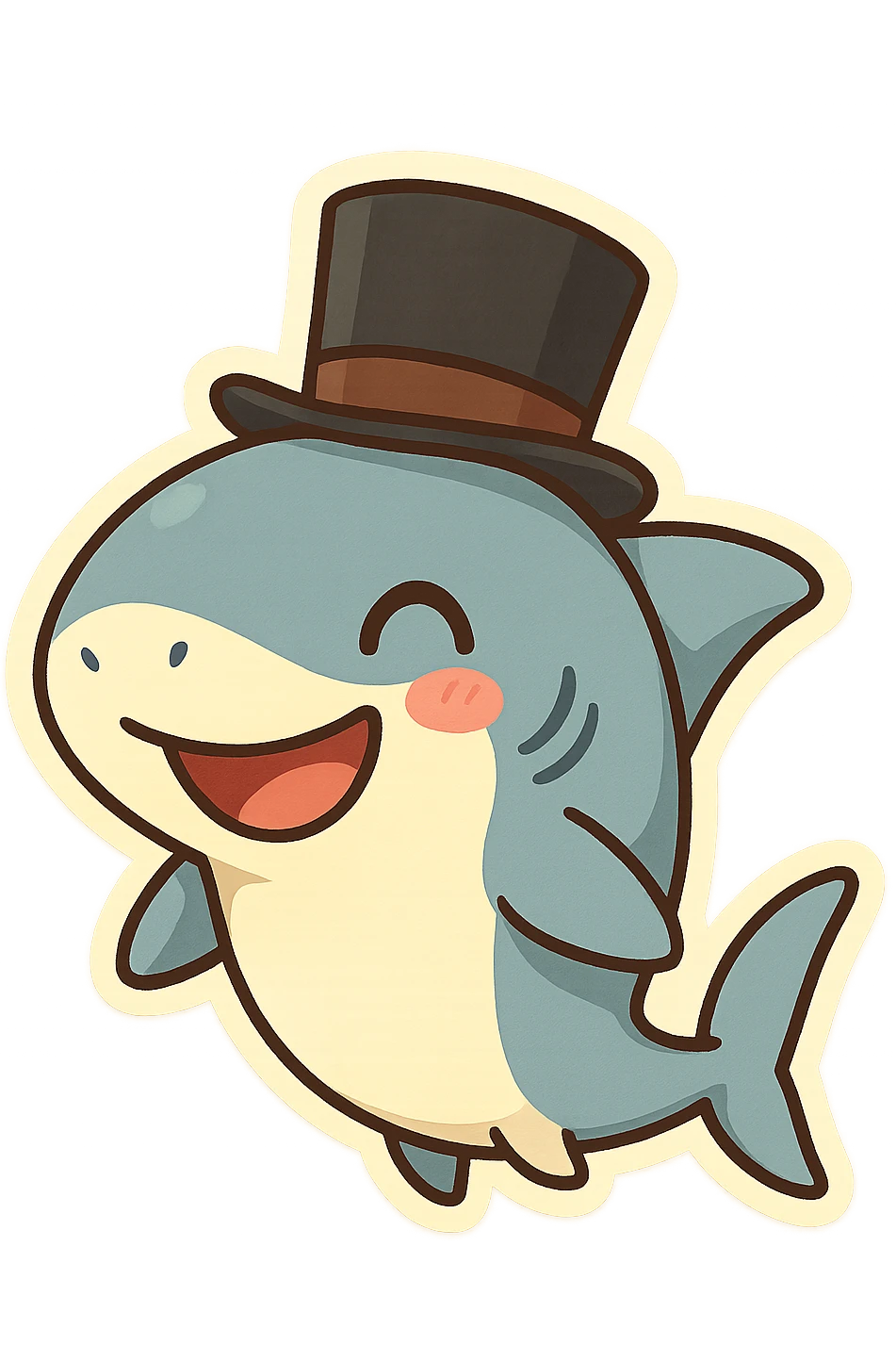 a playful shark with a fancy top hat, cartoon style, fun and expressive, cute character, friendly and approachable emoji