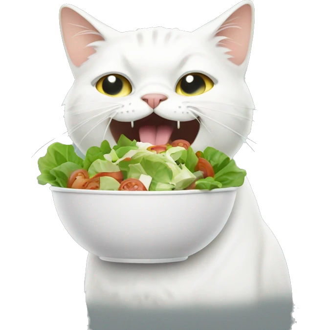 disgusted white cat eating a salad emoji
