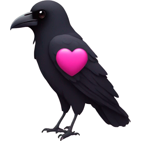 Minimalist raven positioned in the center of a pink heart  emoji