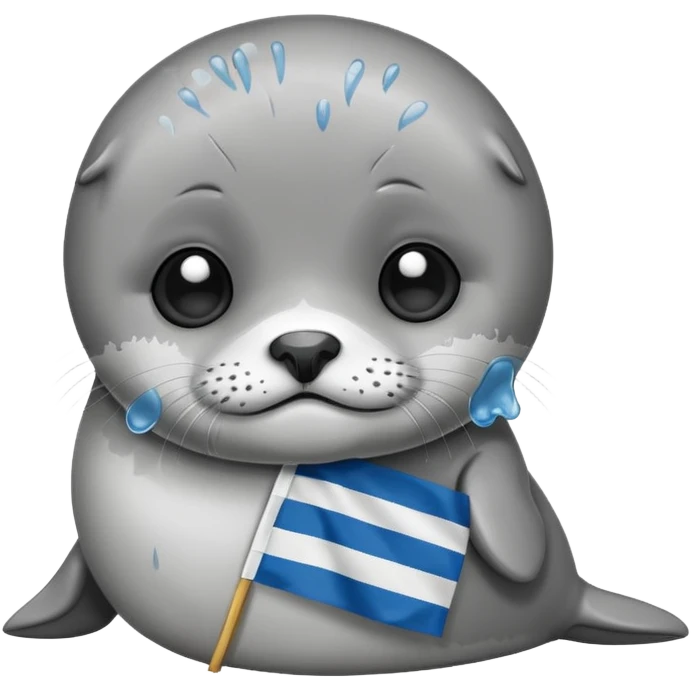Sad Baby seal holding Greek flag emoji