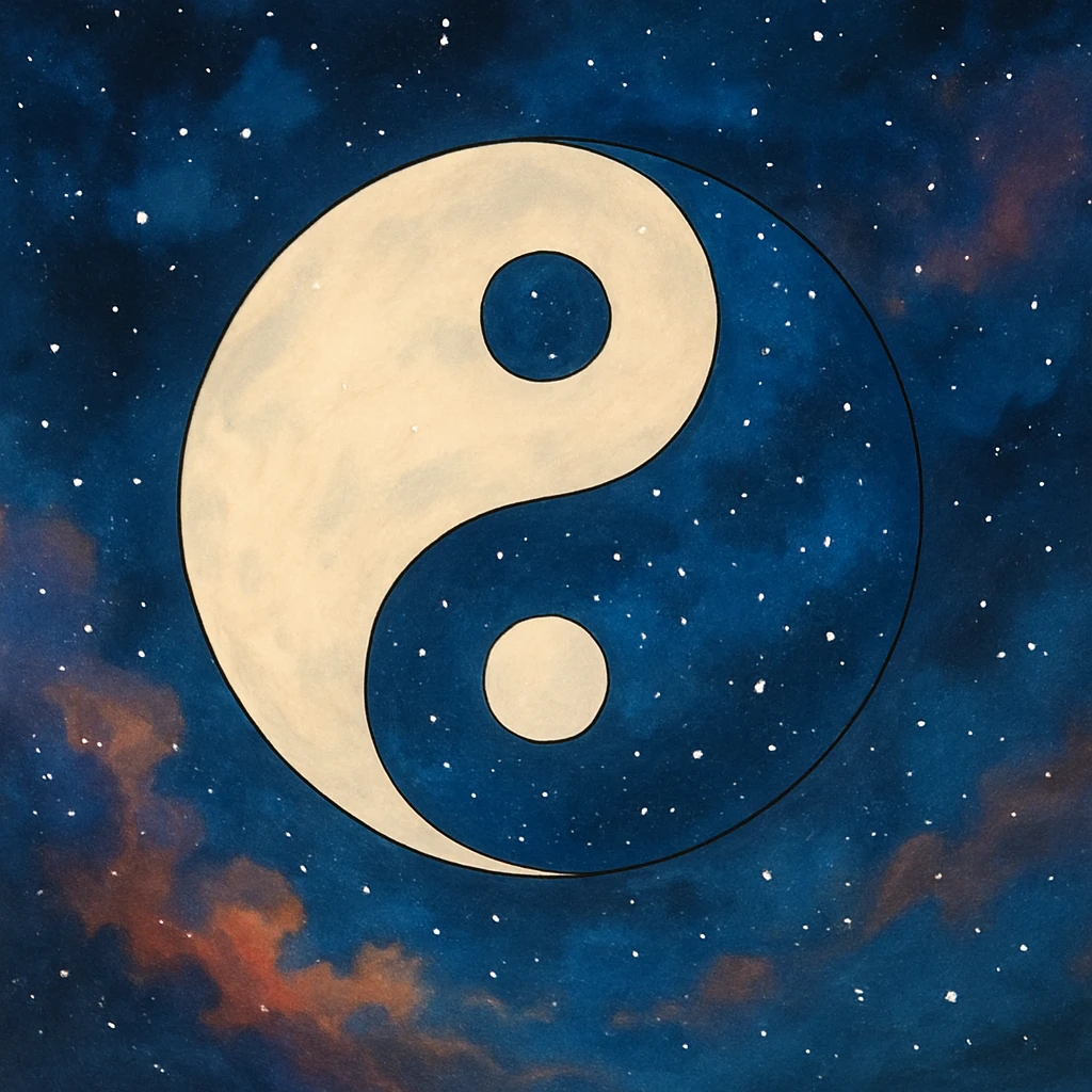 yin-yang symbol with cosmic background in ghibli inspired style emoji