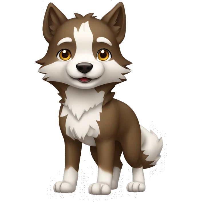 Brown and White Cartoon Chibi Wolf Full Body emoji