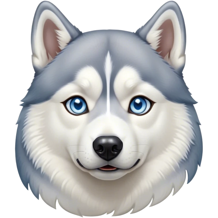 Cinematic Noble Siberian Husky Portrait Emoji, Poised and regal, with a strong, athletic build and a thick, well-groomed grey and white coat, piercing icy blue eyes, Simplified yet sharp and sophisticated features, highly detailed, glowing with a cool, dignified glow, high shine, intelligent and spirited, stylized with an air of endurance, focused and attentive, soft glowing outline, capturing the essence of a watchful and commanding sled dog, so majestic it feels as though it could sprint out of the screen with effortless authority! emoji