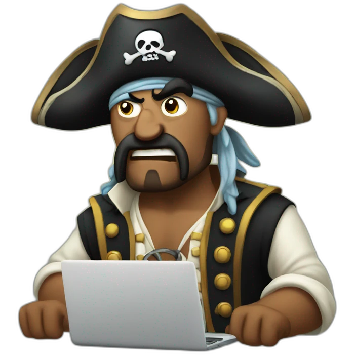 Angry pirate progamming on laptop emoji