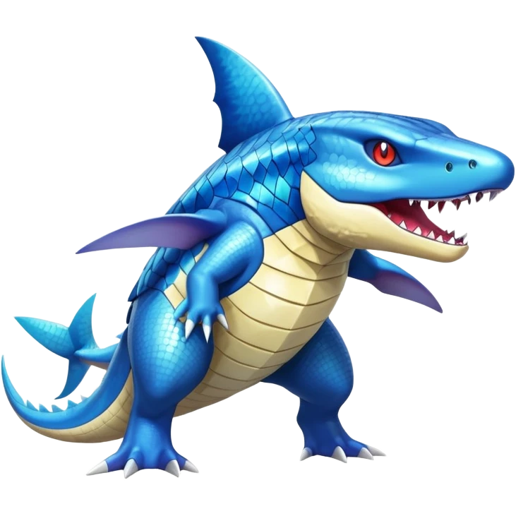 Shiny Exotic Colorful epic Sharpedo-Garchomp-Gabite-Salamence-Koraidon-Feraligatr-Fakémon-hybrid-creature (full body)  emoji