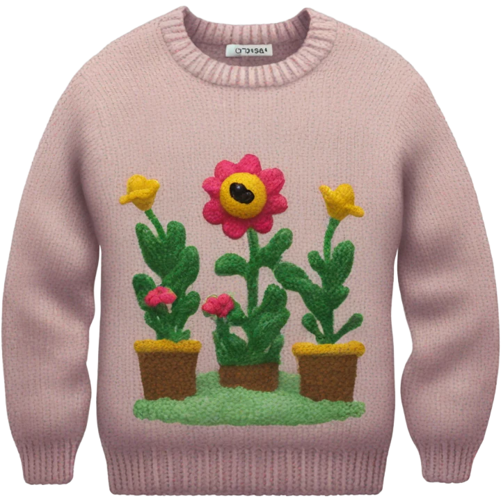 Knit sweater with garden glittery design emoji