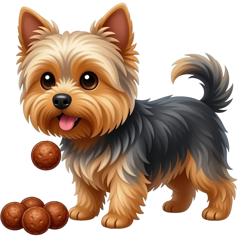 Yorkie dog begging for meatballs emoji