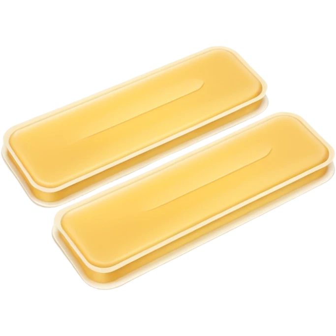 pair or trio of slightly overlapping rectangular wax strips, soft white paper or fabric backing, translucent yellowish wax layer in the center, clean rounded edges, single-use beauty care, soft lighting, subtle shadows, emoji scale emoji