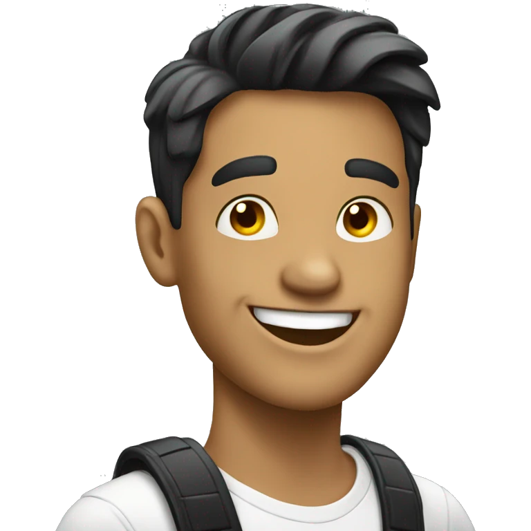 happy white male student with balck hair on phone emoji