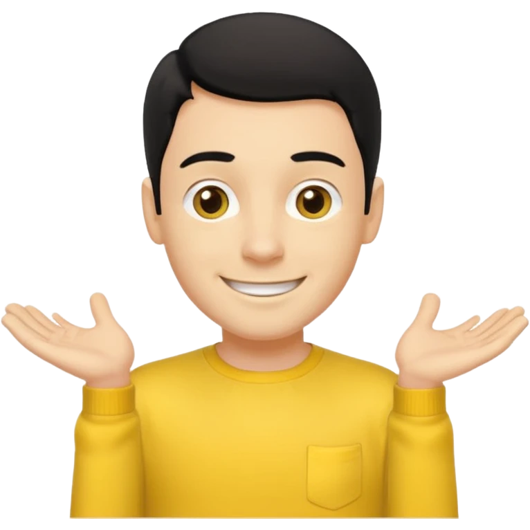 Greg Wiggle of The Wiggles with light skin, black hair, hazel eyes, yellow skivvy shirt emoji