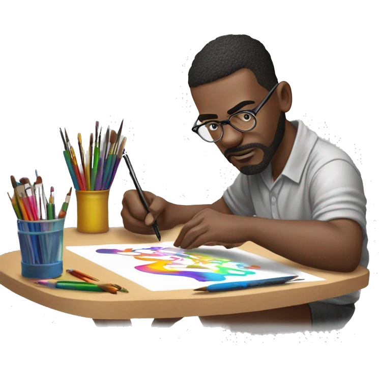 👨‍🎨📱✍️ A creative man is focused, drawing on an iPad with a stylus. He has a look of concentration on his face, using the iPad placed on a table. The background is bright, with art tools like brushes and pencils around him. 🎨 emoji