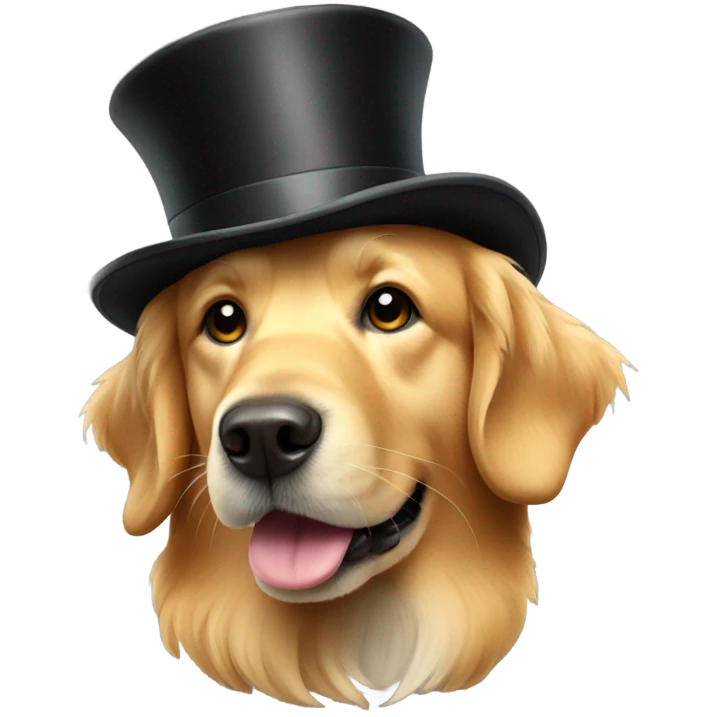Golden retriever with a top hat emoji
