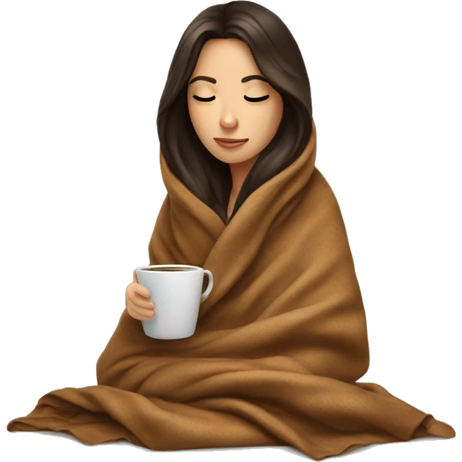 girl brunette inside a blanket sipping coffee eyes closed emoji