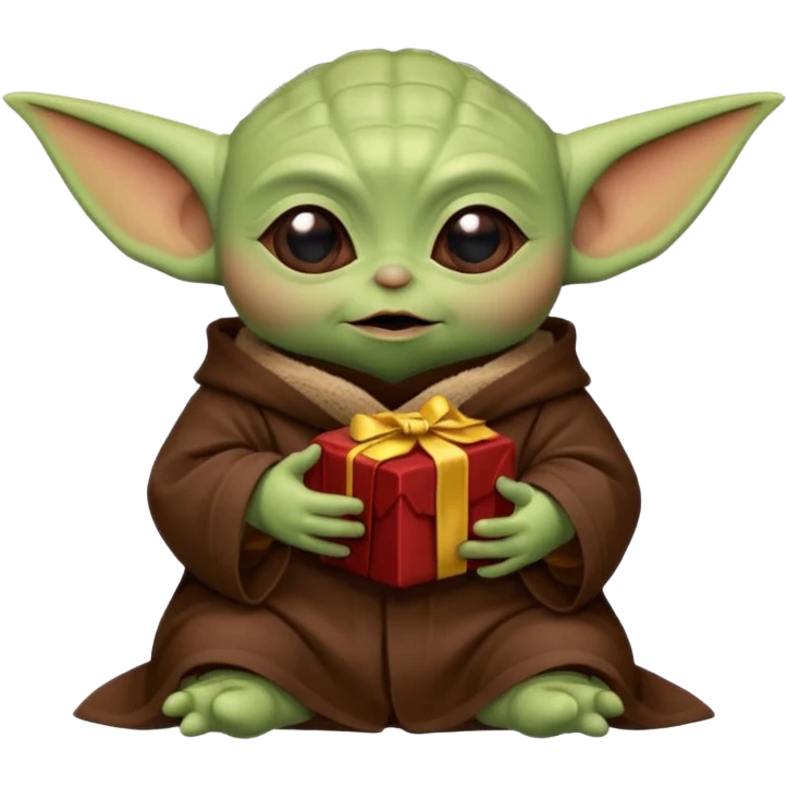 Baby Yoda con su tunica clasica chocolate sosteniendo una pieza de rompecabeza color rojo que diga Valores emoji