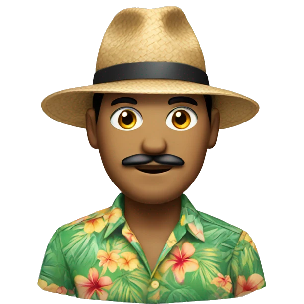 wearing a hat man, with mustache, A Hawaiian shirt emoji